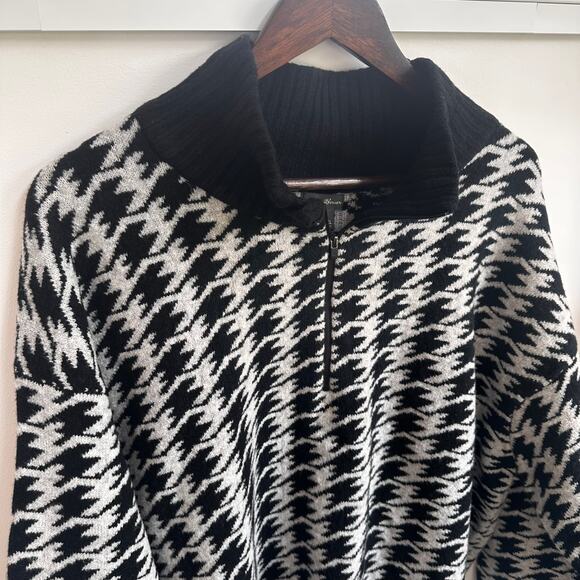 Eddie Bauer Houndstooth Knit 2XL Quarter Zip Sweater Black White Cozy Warm - Picture 4 of 7